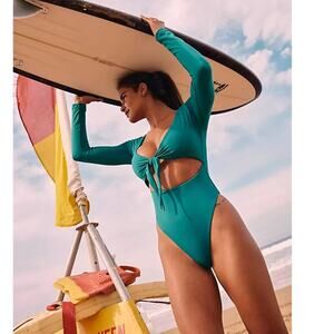 New Free People Stone Fox Ulu Surf One-Piece $220 SMALL Verdigris  BLUE/GREEN